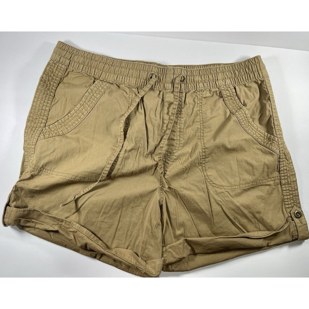 Dip Women’s Size 14 Khaki Tan Pull-On Shorts Elastic Waist Drawstring Cuffed